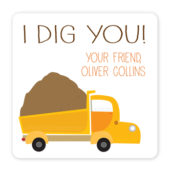 personalized Valentine's Day gift labels | dump truck