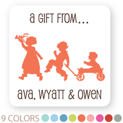 3-sibling silhouette gift labels | 2" squares