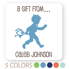 personalized silhouette boy gift labels | 2" squares
