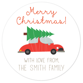circle gift labels | tree on car