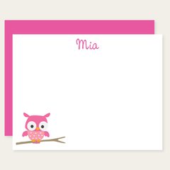 personalized pink owl note cards